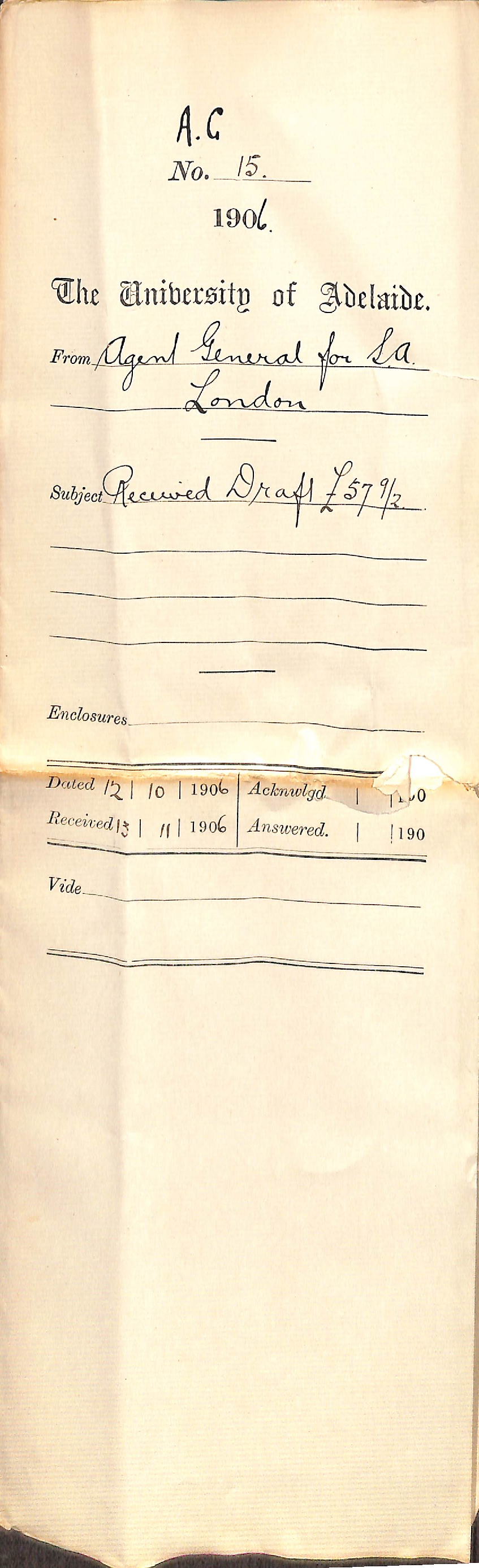 Receiving Draft &pound;57-9-2