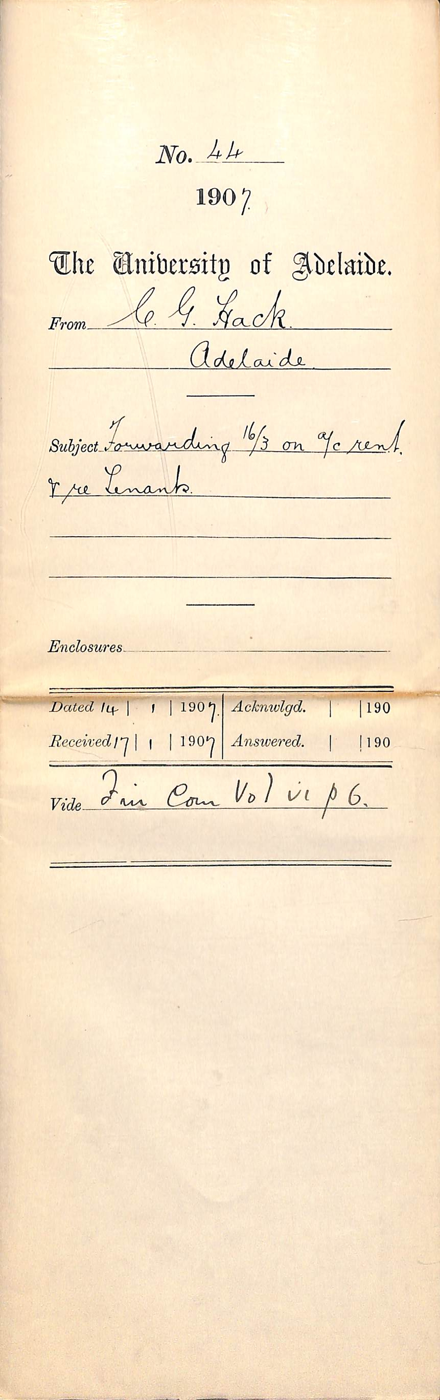 C G Hack - Adelaide - Forwarding 16s 3d on Account rent and re Tenants