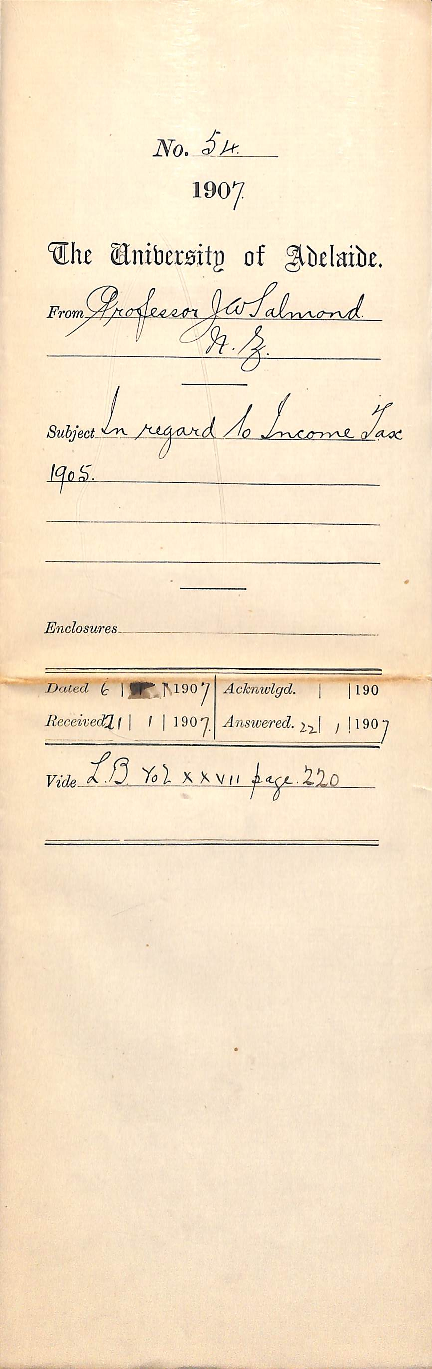 Professor John W Salmond - New Zealand - Income Tax 1905