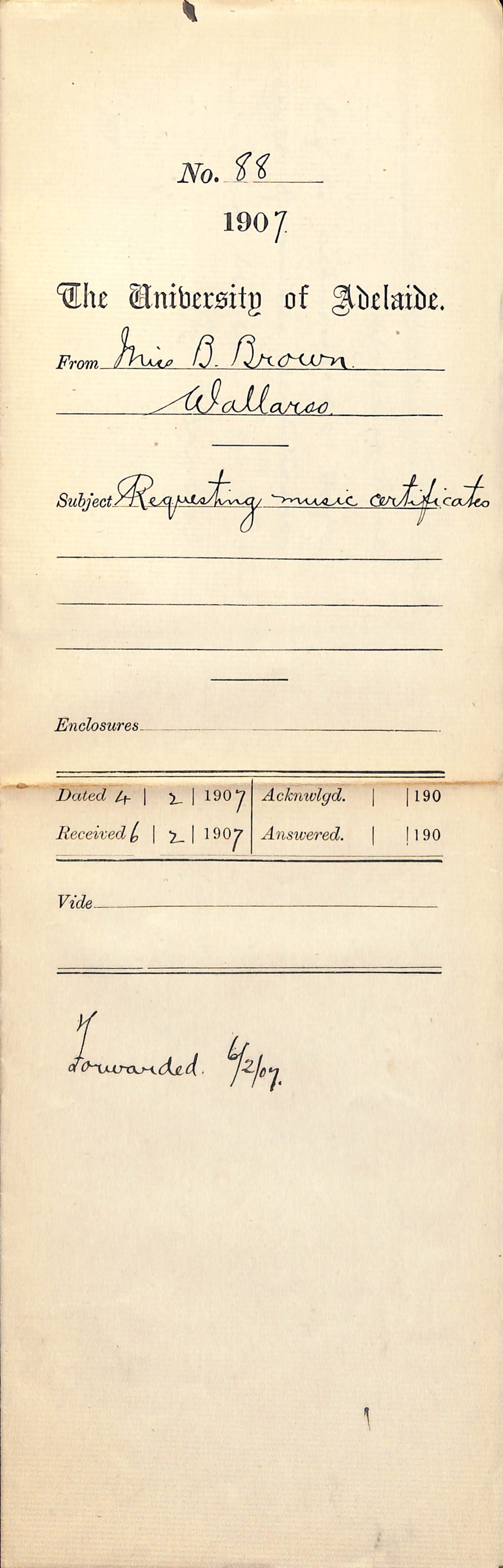 Miss B Brown - Wallaroo - Requesting Music Certificates