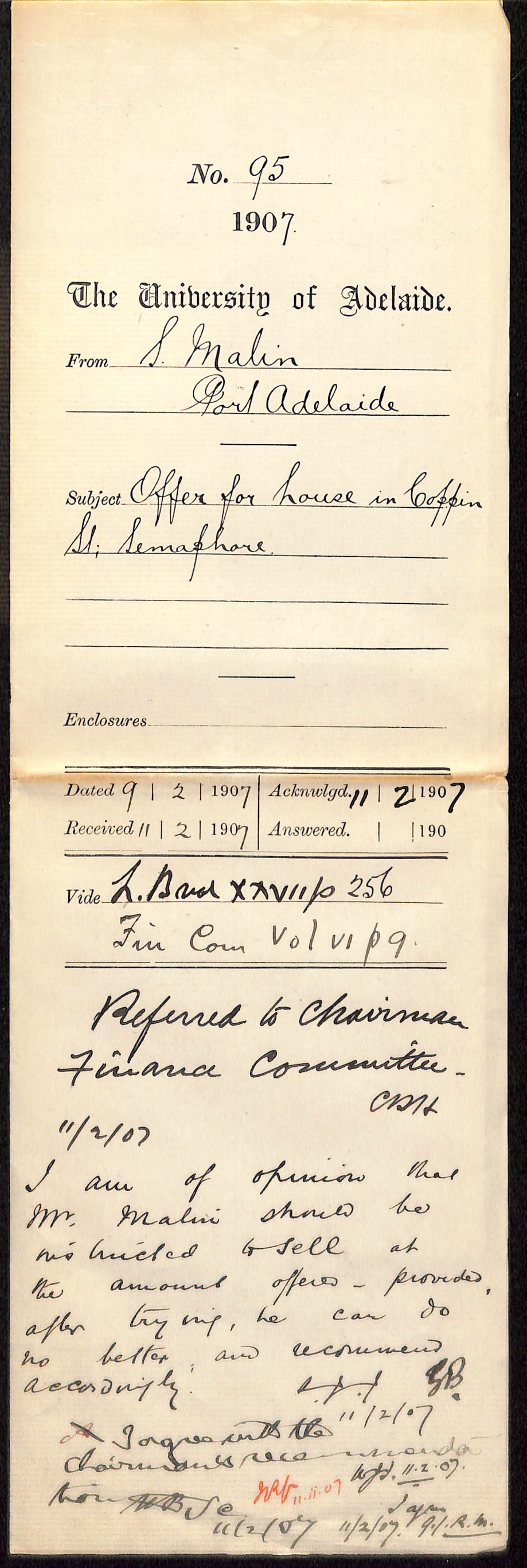 Sidney Malin - Port Adelaide - Offer for house in Coppin Street Semaphore