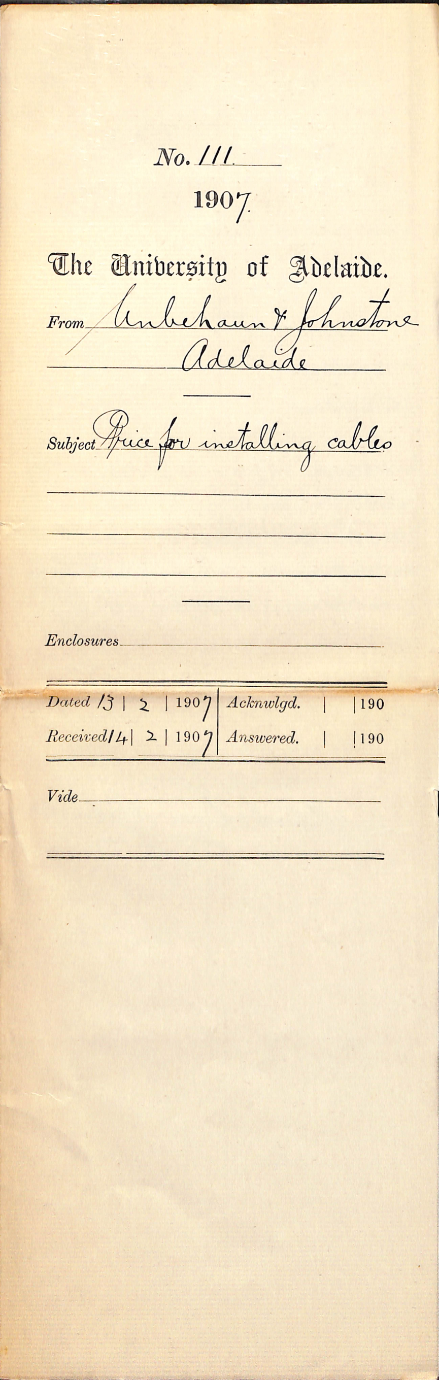 Unbehaun and Johnstone - Adelaide - Price for installing Cables