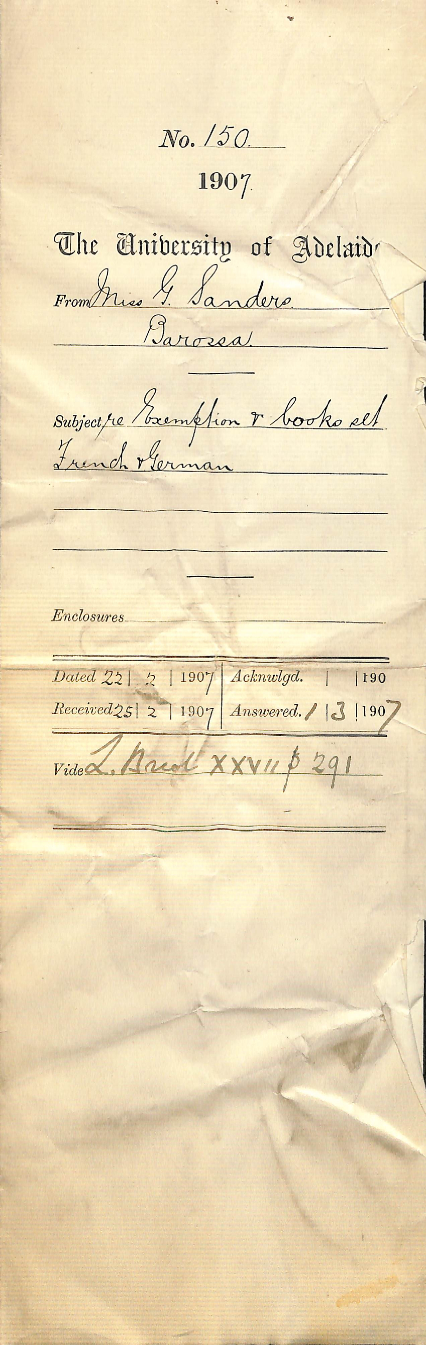 Miss Grace Sanders - Barossa - Exemption and books set French and German