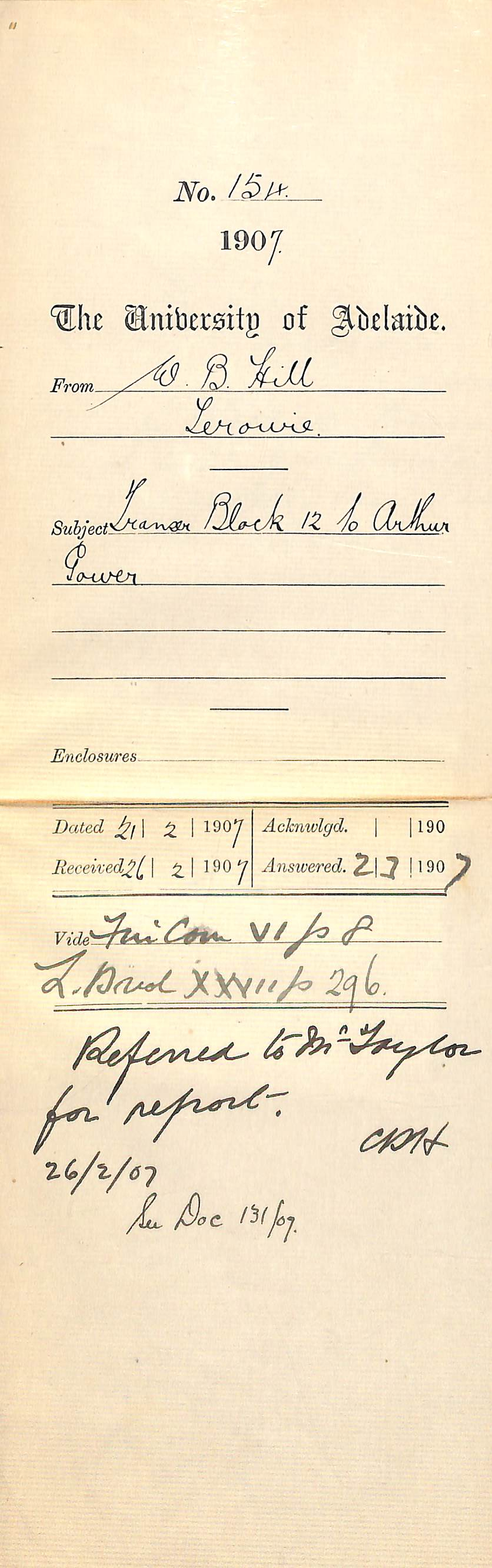 W B Hill - Terowie - Transfer Block 12 to Arthur Gower