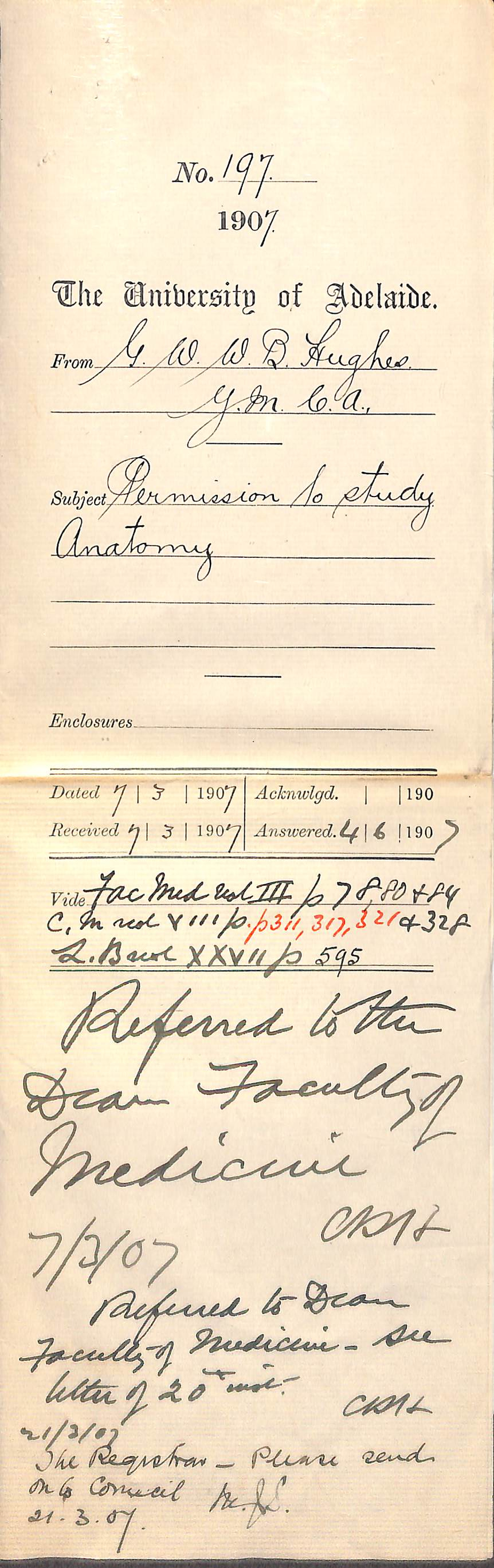 George W W B Hughes - Young Men's Christian Association - Permission to study Anatomy