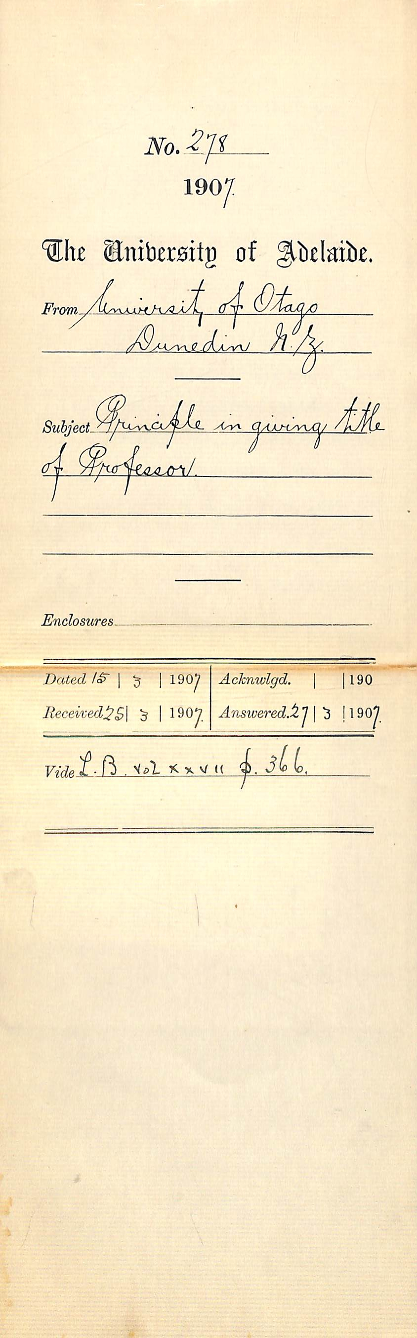 University of Otago - Dunedin New Zealand - Principle in giving Title of Professor