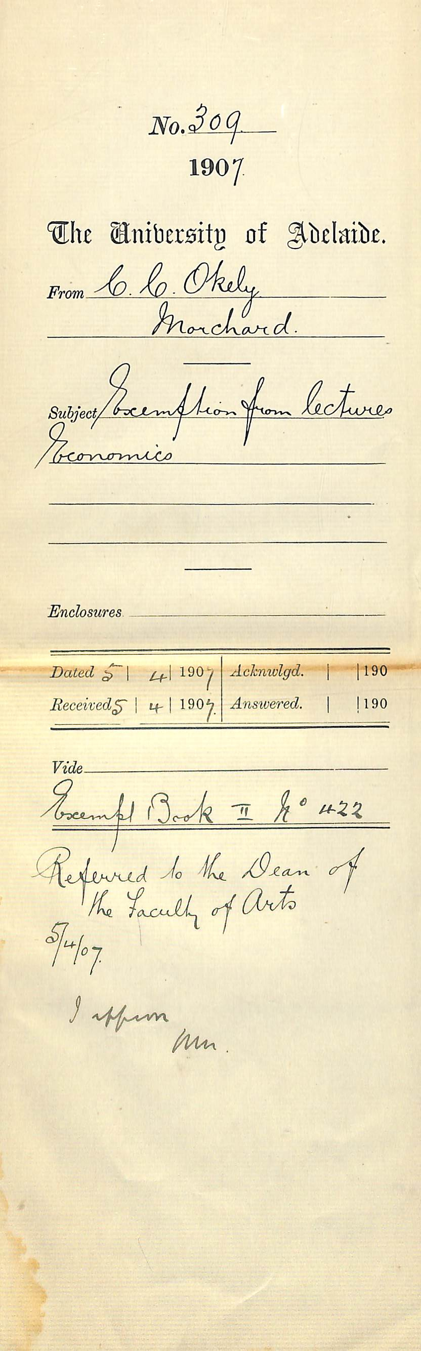 Chris C Okely - Morchard - Exemptions from lectures Economics