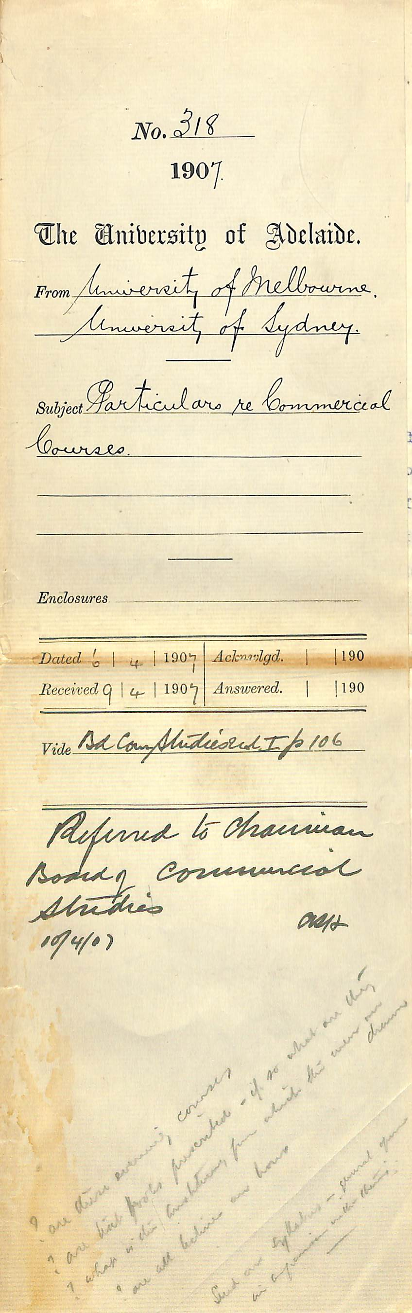 University of Melbourne and University of Sydney - Particulars re Commercial Course