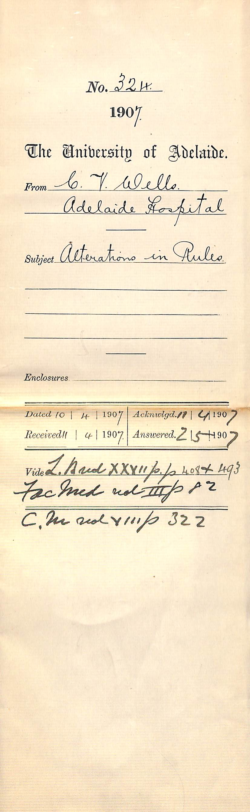 C V Wells - Adelaide Hospital - Alterations in Rules