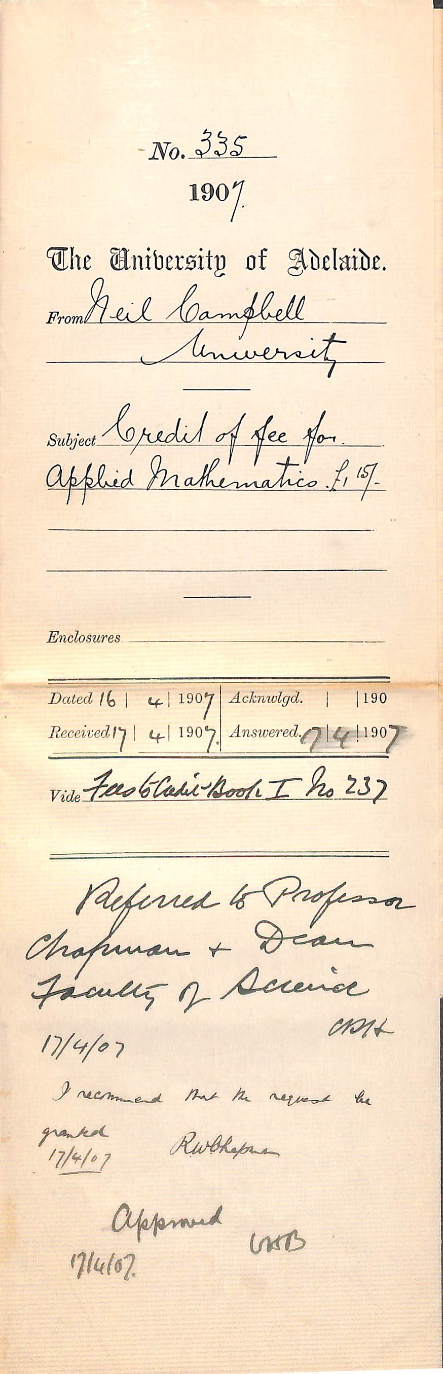 Neil Campbell - University - Credit of fee for Applied Mathematics &pound;1-15-0