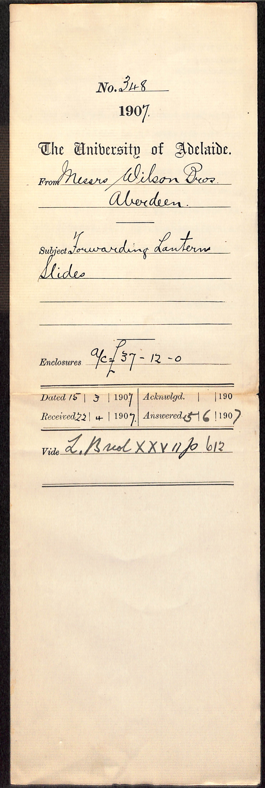 Messrs Wilson Brothers - Aberdeen - Forwarding Lantern Slides