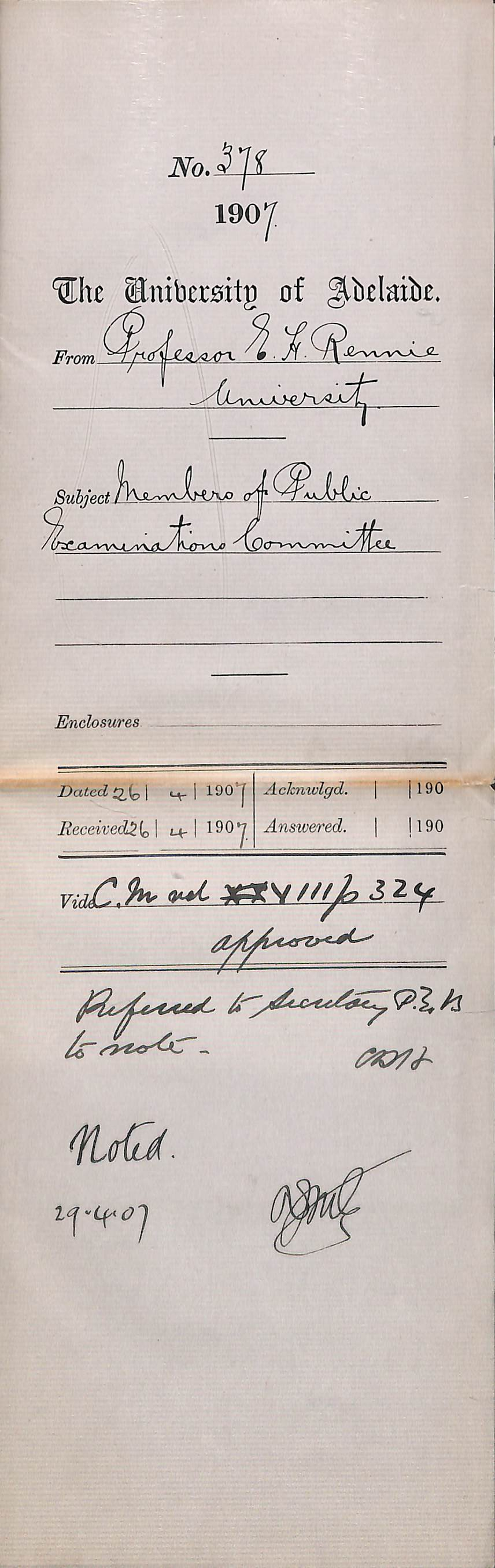 Professor Edward Henry Rennie - University - Members of Public examinations Committee