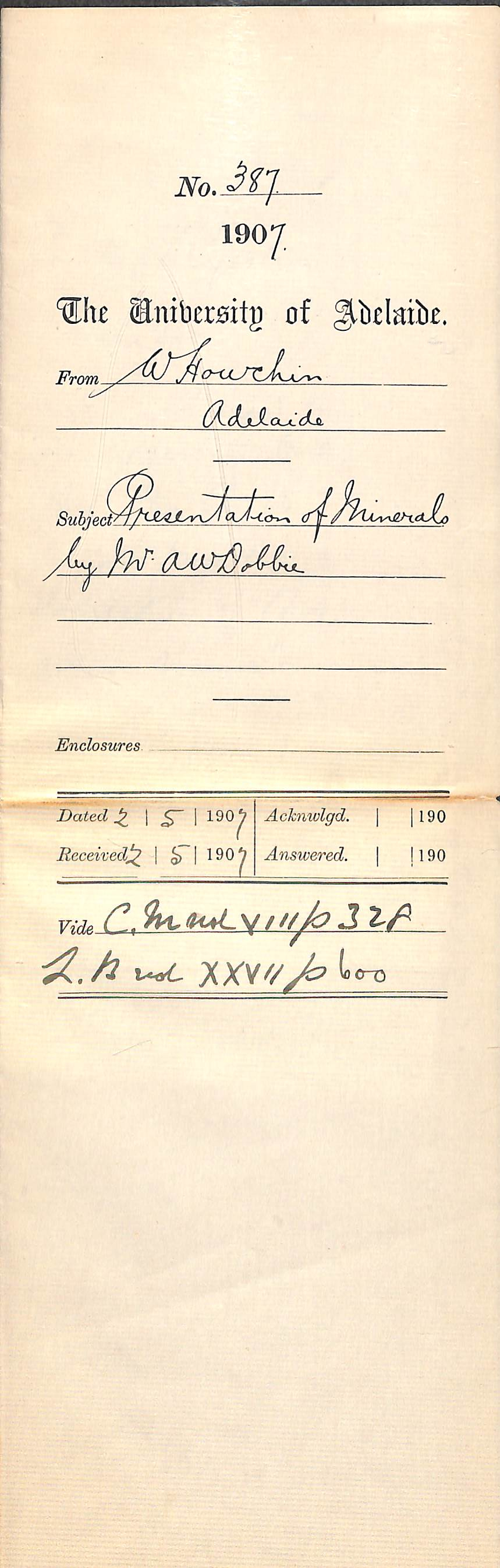 Walter Howchin - Adelaide - Representation of Minerals by Mr A W Dobbie