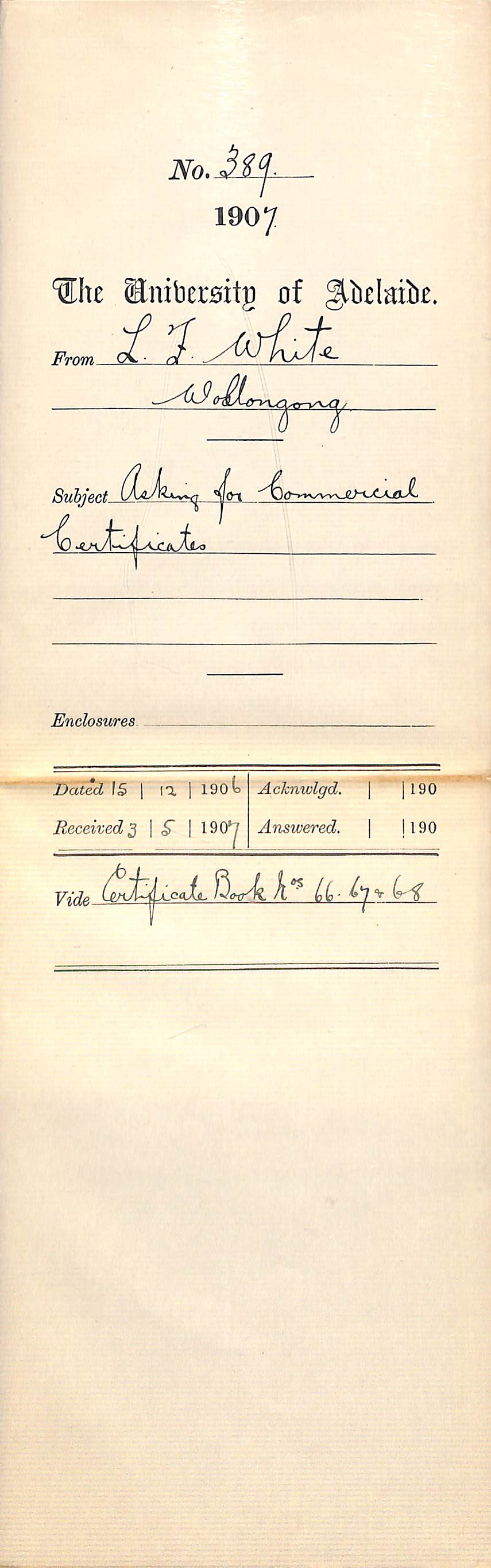 Leslie Ford White - Wollongong - Asking for Commercial Certificates