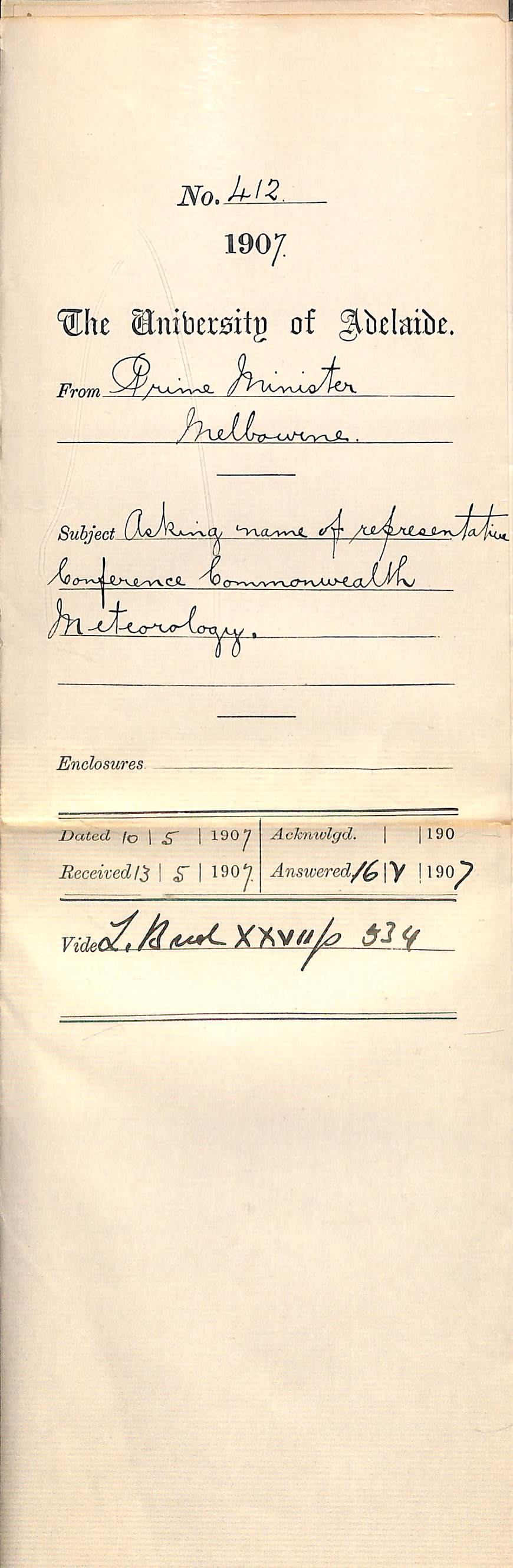 Prime Minister - Melbourne - Asking name of representative Conference Commonwealth Meteorology