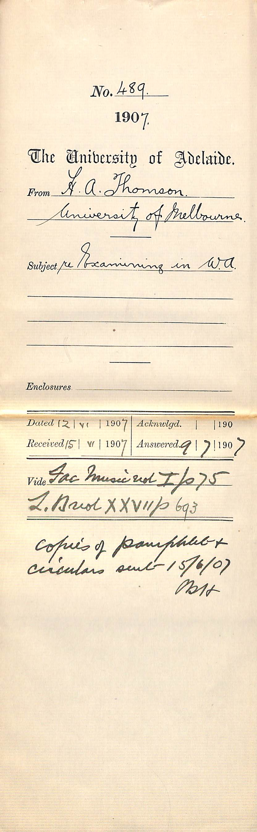 H A Thomson - The University of Melbourne - Conservatorium of Music - Melbourne - RE Examining in Western Australia