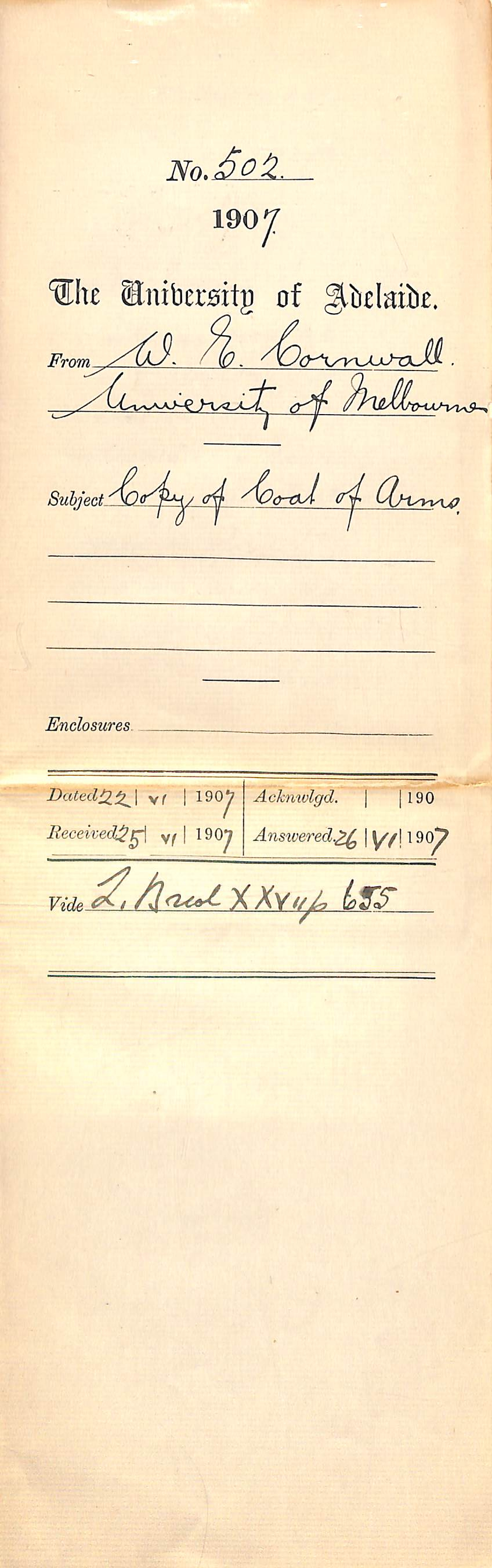 Walter Emerson Cornwall - Registrar - The University of Melbourne - Copy of Coat of Arms