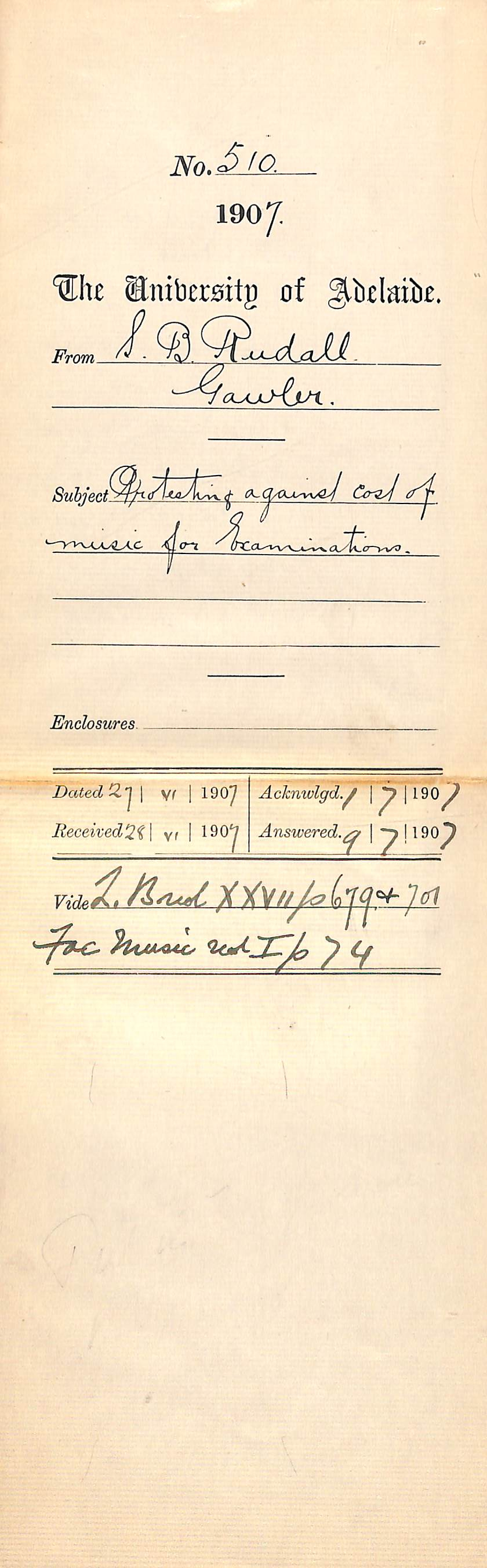 S B Rudall President - Gawler University Centre - Gawler - Protesting against cost of music for Examinations