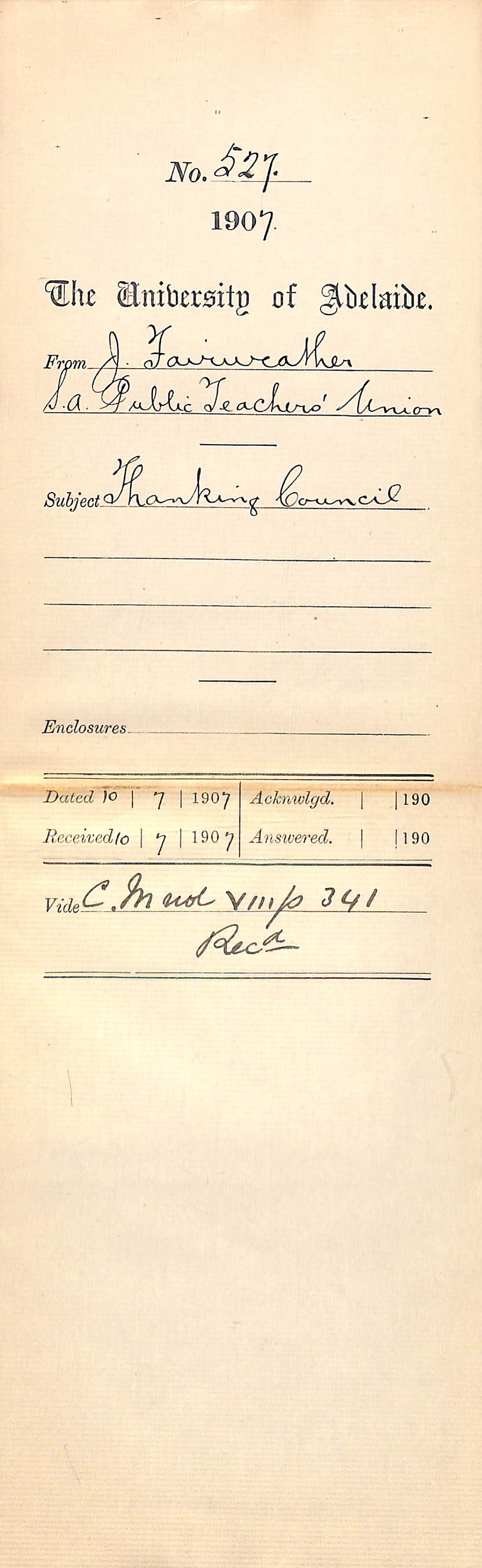 J Fairweather [SA Public School Teacher's Union] - Norwood Public School - Thanking Council