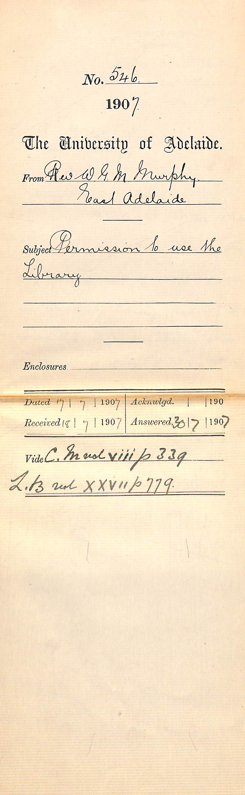 Reverend Wilfred George Martin Murphy - East Adelaide - Permission to use Library