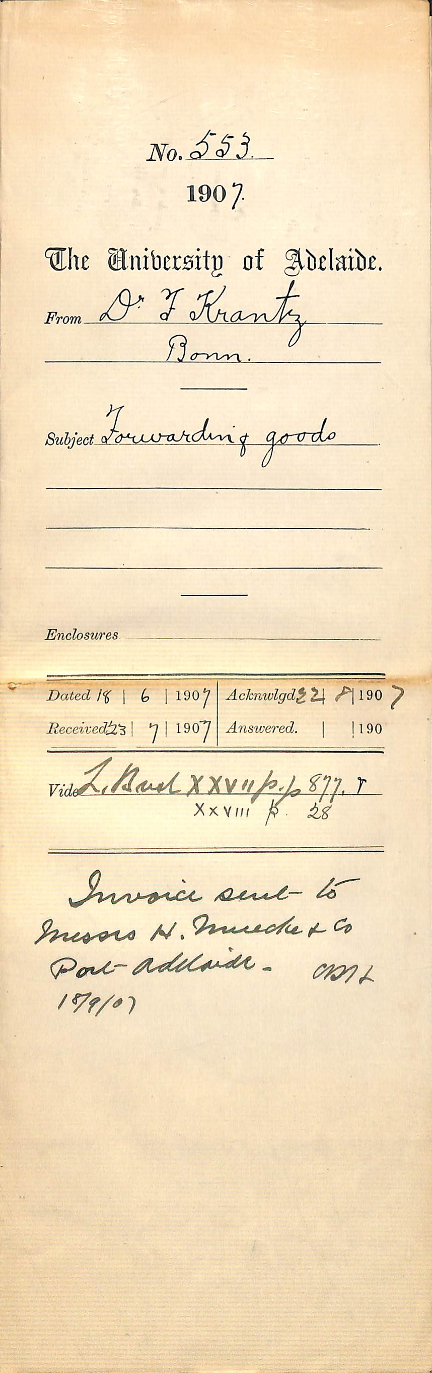 Dr F Krantz - Bonn - Forwarding goods