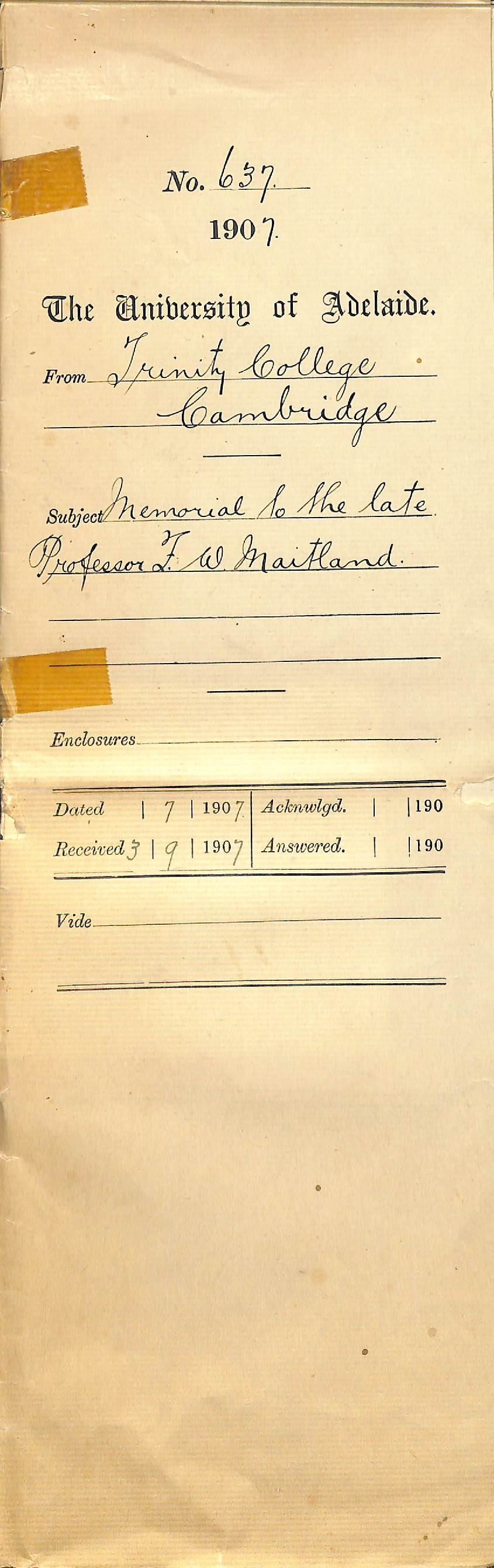 Trinity College - Cambridge - Memorial to the late Professor F W Maitland