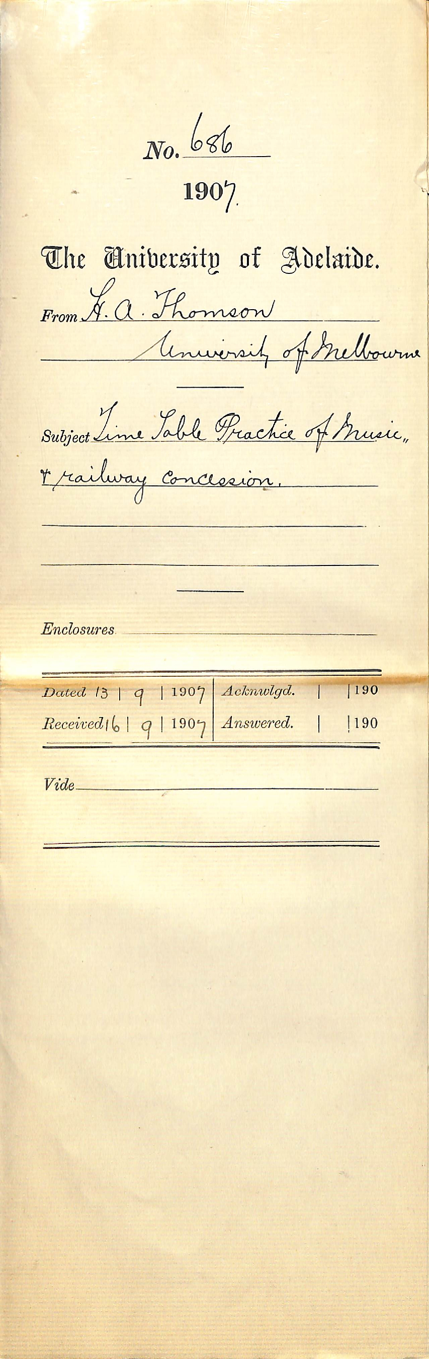 H A Thomson - University of Melbourne - Time Table Practice of Music and railway concession