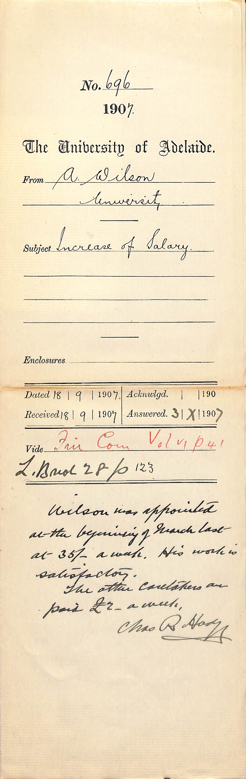 Arthur Wilson - University - Increase of Salary