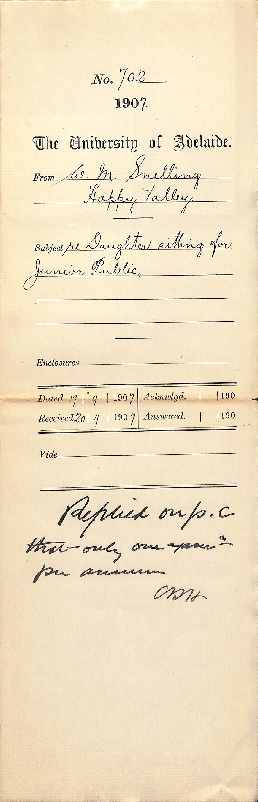 W M Snelling - Happy Valley - Daughter sitting for Junior Public