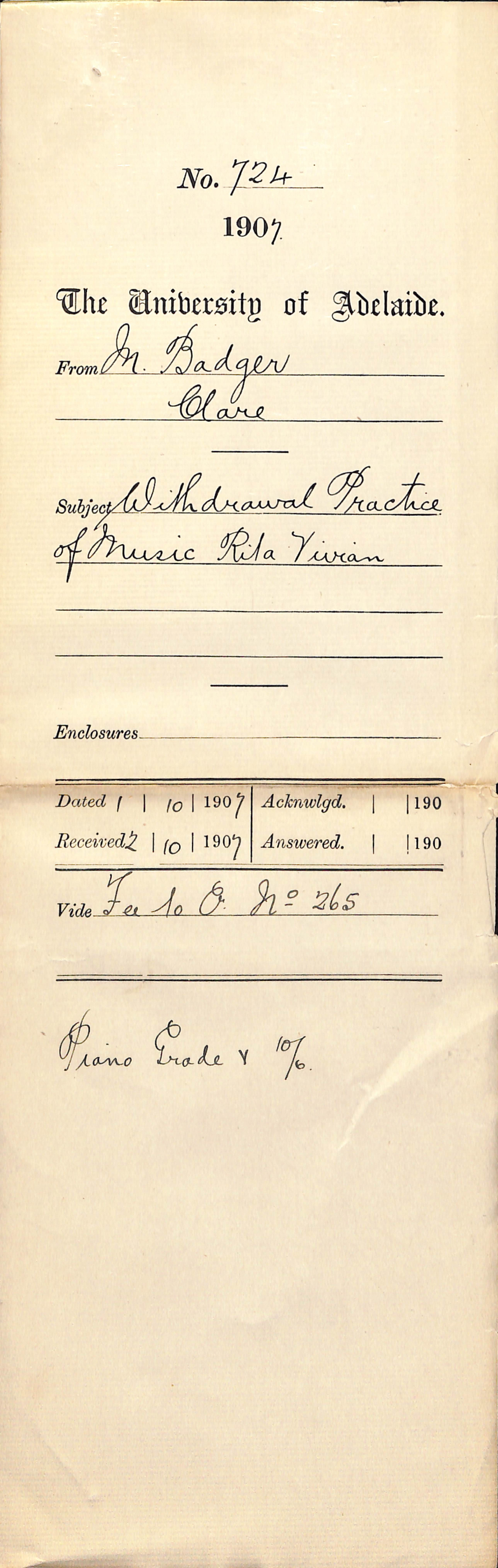 Magnus Badger - Clare - Withdrawal Practice of Music Rita Vivian