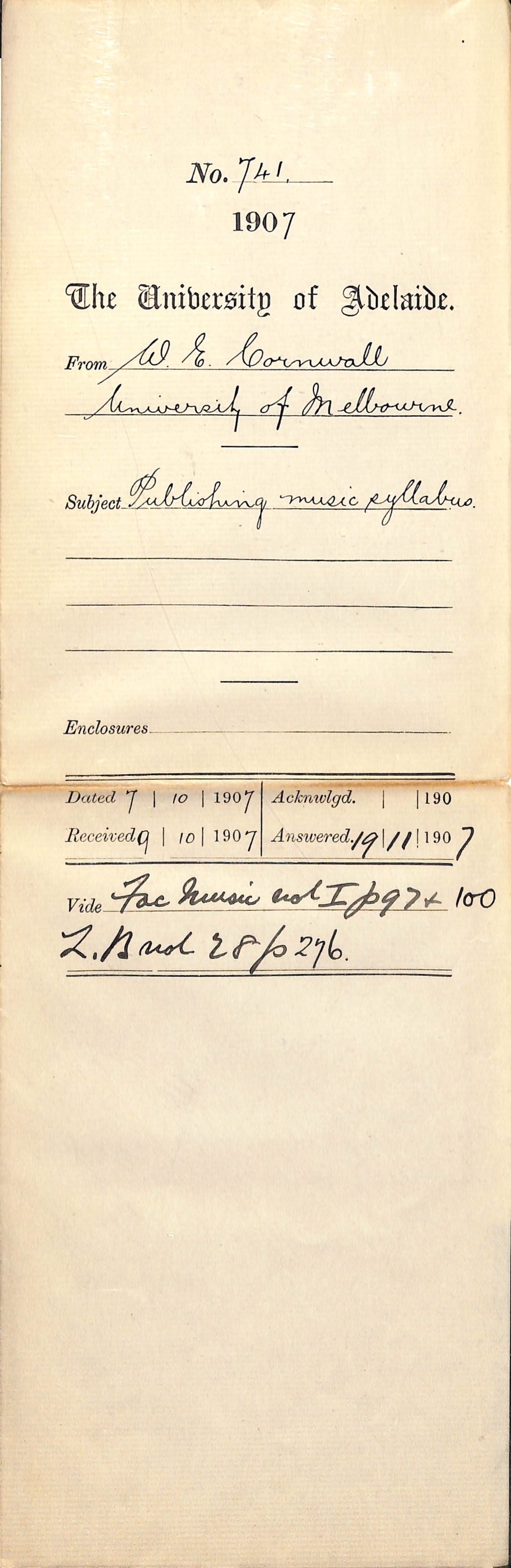 Walter Emerson Cornwall - University of Melbourne - Publishing Music Syllabus