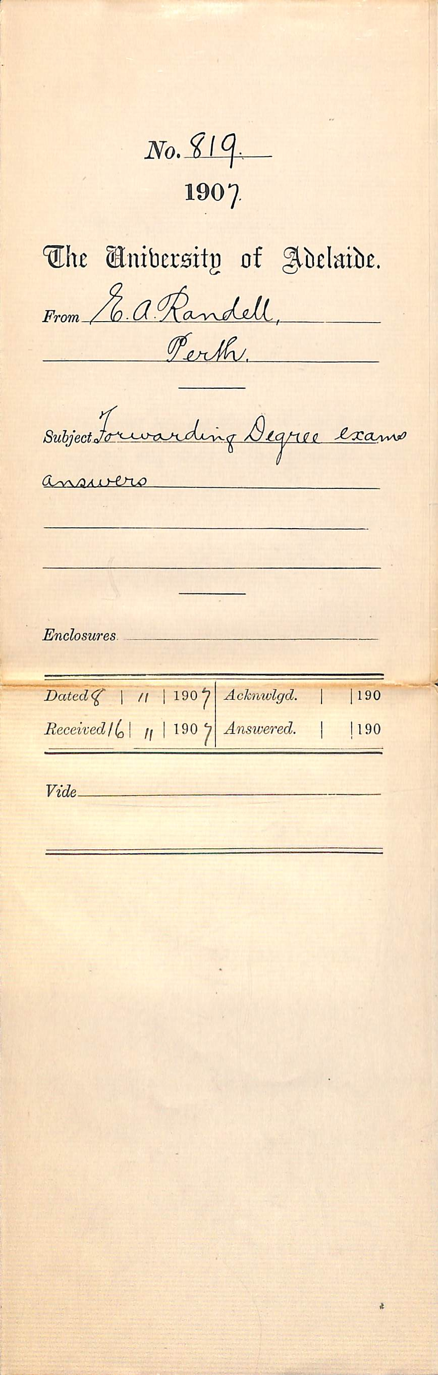 E A Randell - Perth - Forwarding Degree Exams Answers