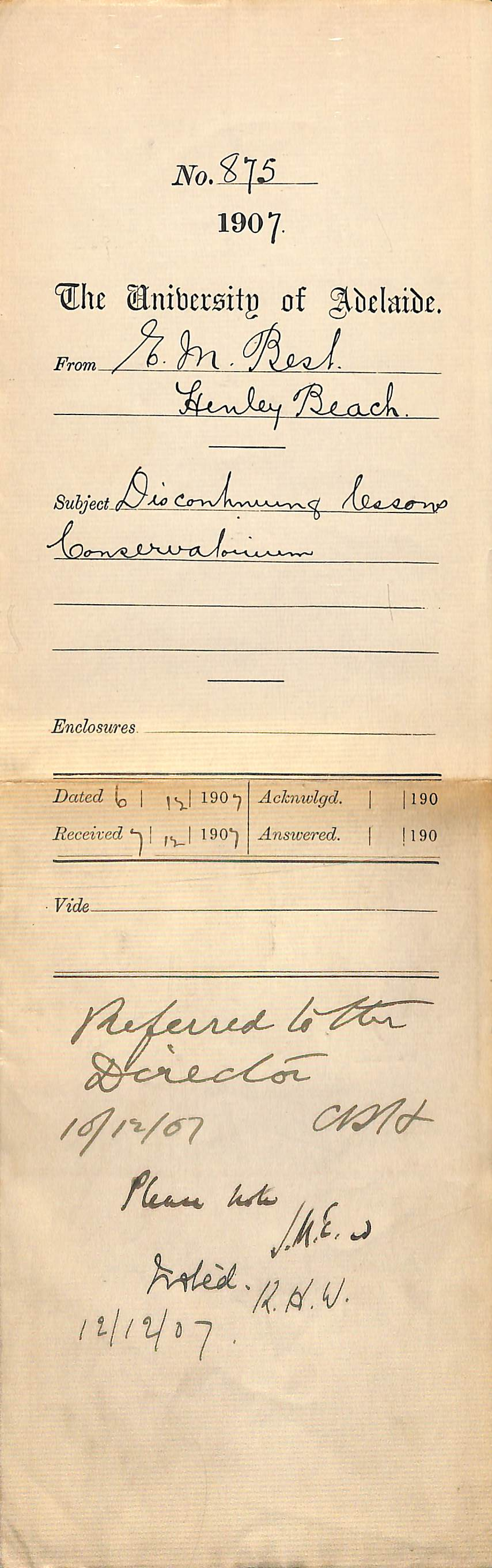 Eva Mona Best - Henley Beach - Discontinuing lessons Conservatorium