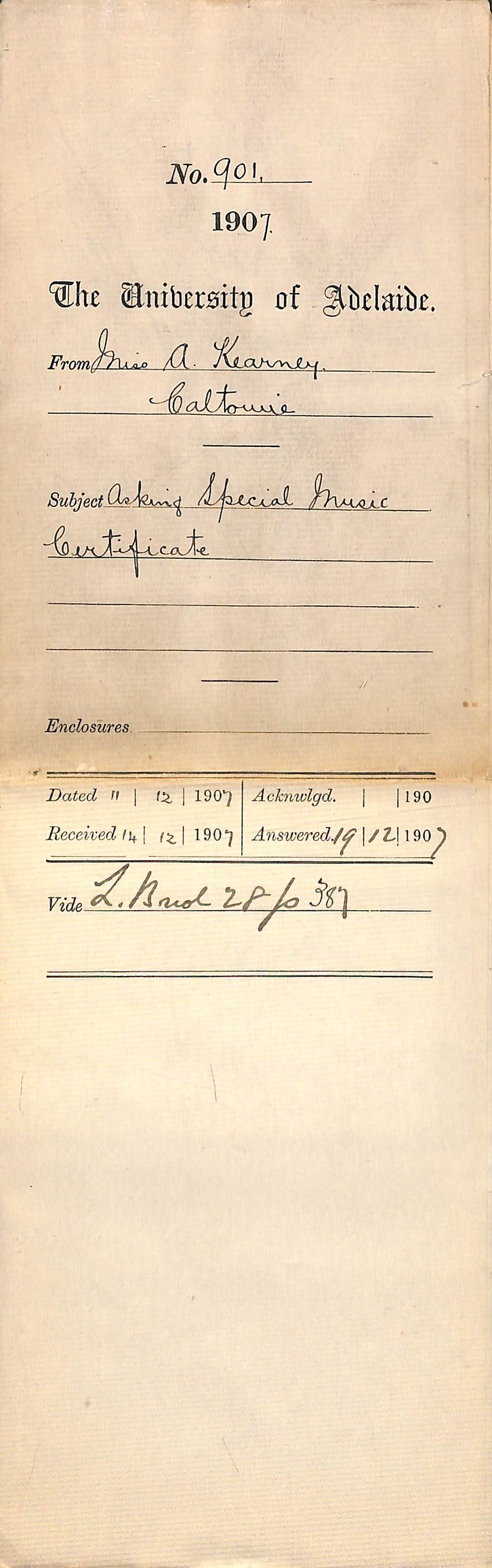 Miss Alice Kearney - Caltowie - Asking Special Music Certificate