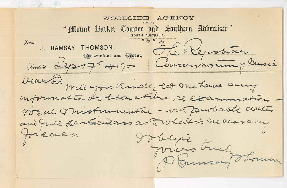 J Ramsay Thomson - Woodside - Information concerning Music Examinations