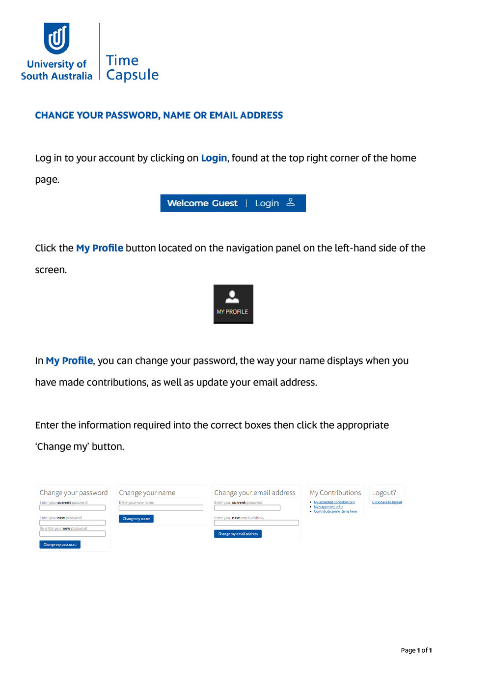 Change your password, name or email address