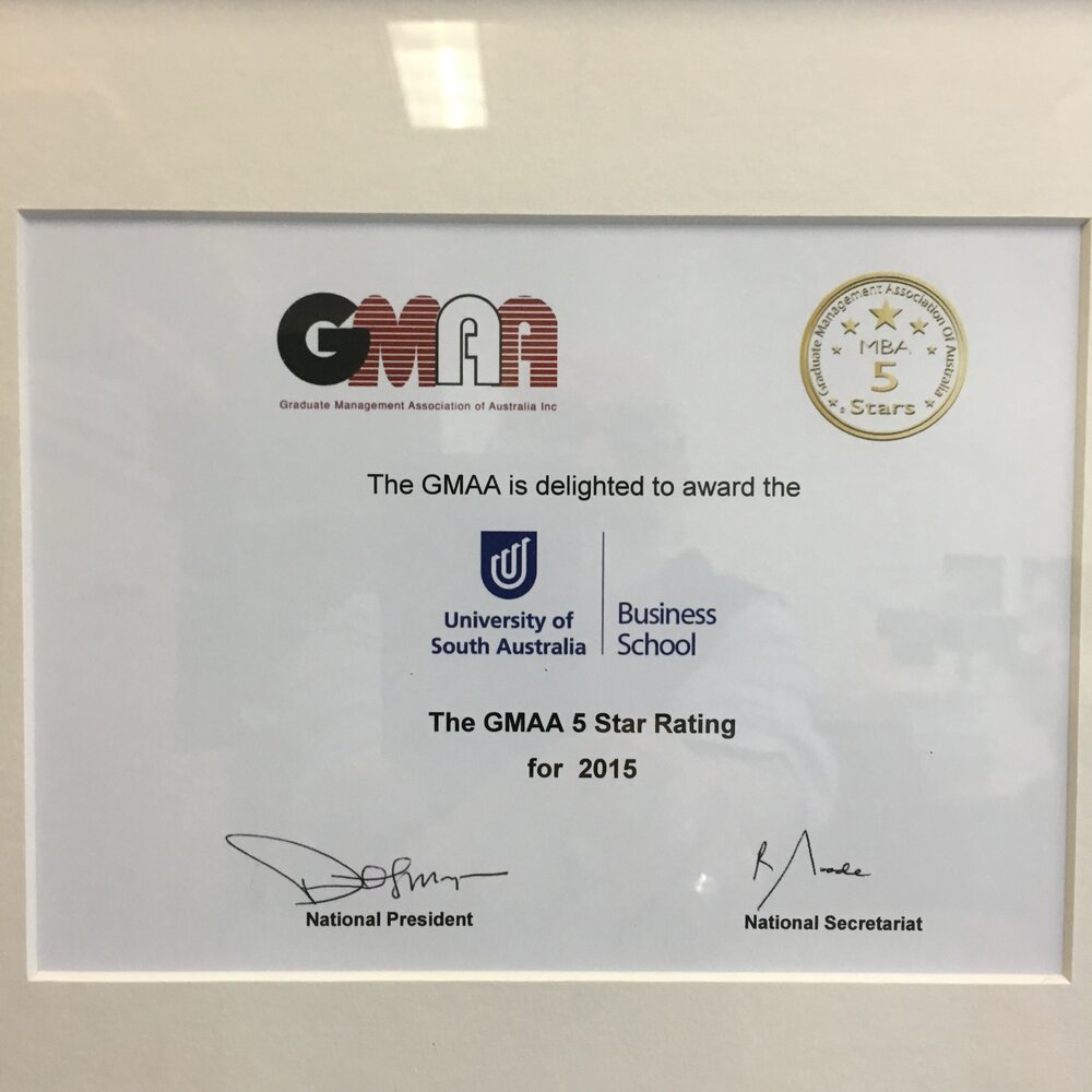 Graduate Management Association of Australia awards UniSA MBA 5 stars