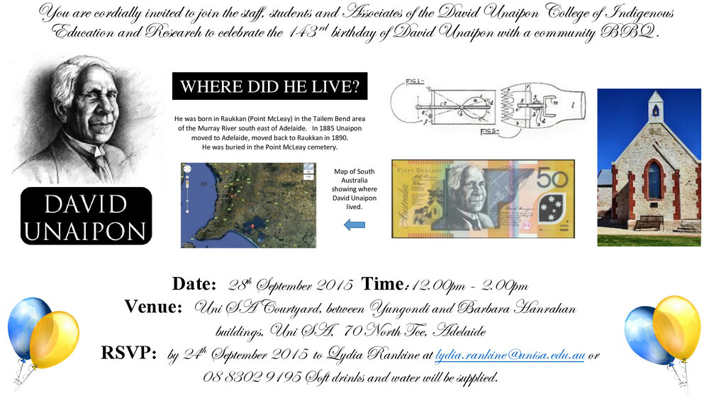 143rd birthday of David Unaipon celebration