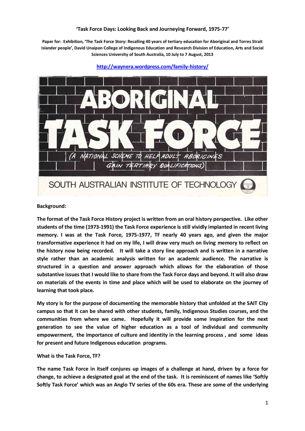 Task Force Days: Looking Back and Journeying Forward