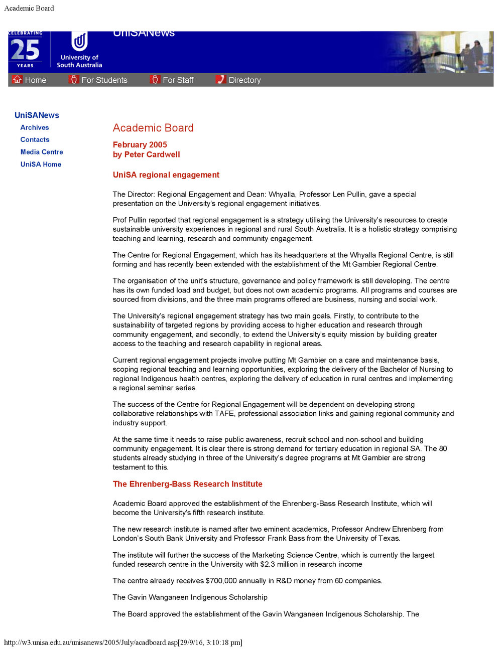 UniSA News July 2005