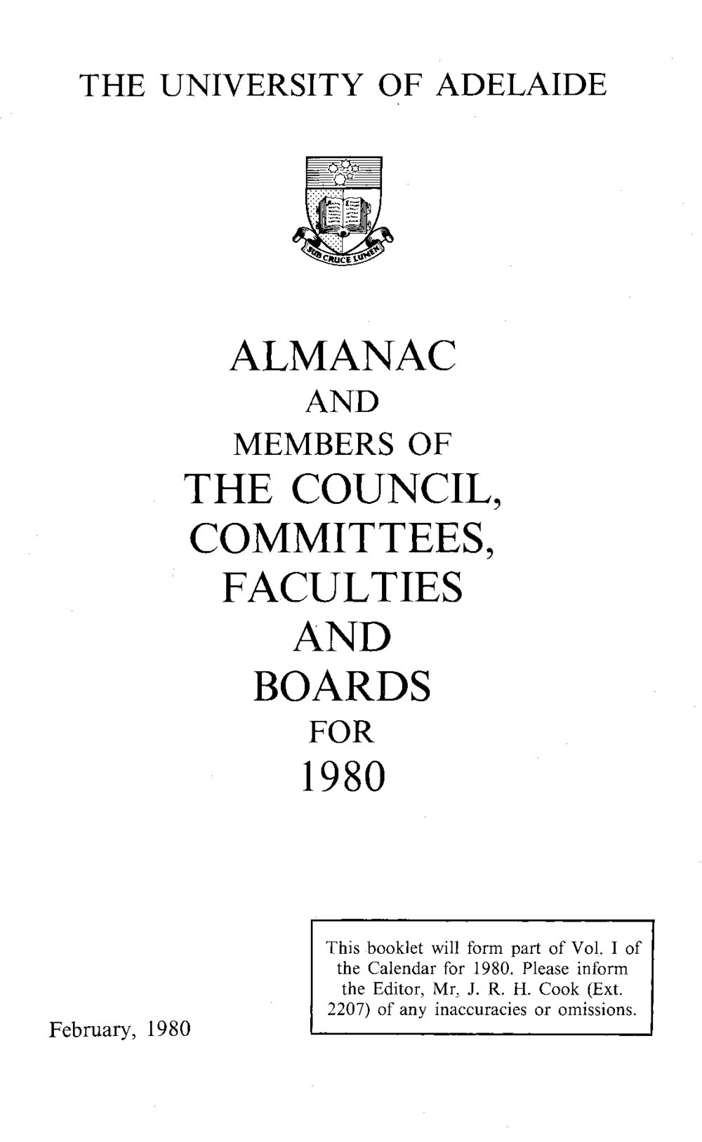 1980 - Calendar - Volume 1A - Almanac - University of Adelaide