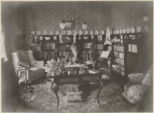 Joanna Barr Smith at her writing desk at Angas Street