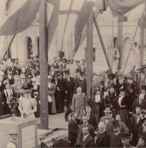 Laying the foundation stone of the Art Gallery, April 20th 1898. Courtesy of the State Library of South Australia, B 6448