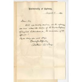 Arthur W Jose - University of Sydney - Information regarding the Hughes Professorship of English etc