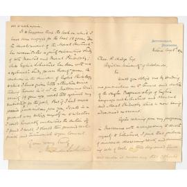 Alexander Sutherland - Heronswood Dromana Victoria - Requests information regarding the Hughes Professorship of English etc