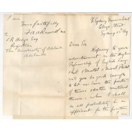 FAA Russell - College Street Sydney - Information regarding the Hughes Professorship of English etc