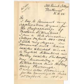Edmund R Nevill - All Saints College - Bathurst - Application for Hughes Professorship of English Language and Literature and Mental and Moral Philosophy