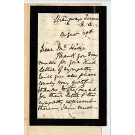 Mrs Sophia A Kelly - Strangways Terrace North Adelaide - Thanks Council for letter of sympathy regarding death of the late Professor David Frederick Kelly