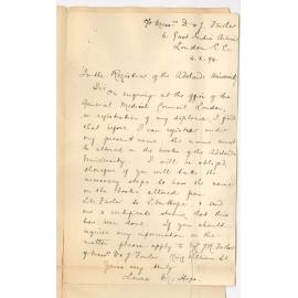 Mrs Laura M Hope - c/o Messrs D and J Fowler - 6 East India Avenue London EC - Re alteration of name for the purposes of Registration of Diploma