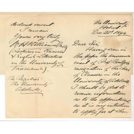 W H Williams MA - Hobart - Classical Chair particulars of